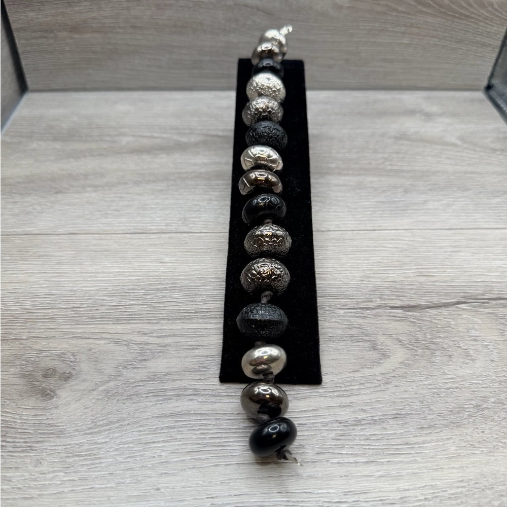 Silver Tone and‎ Black Beaded Bracelet